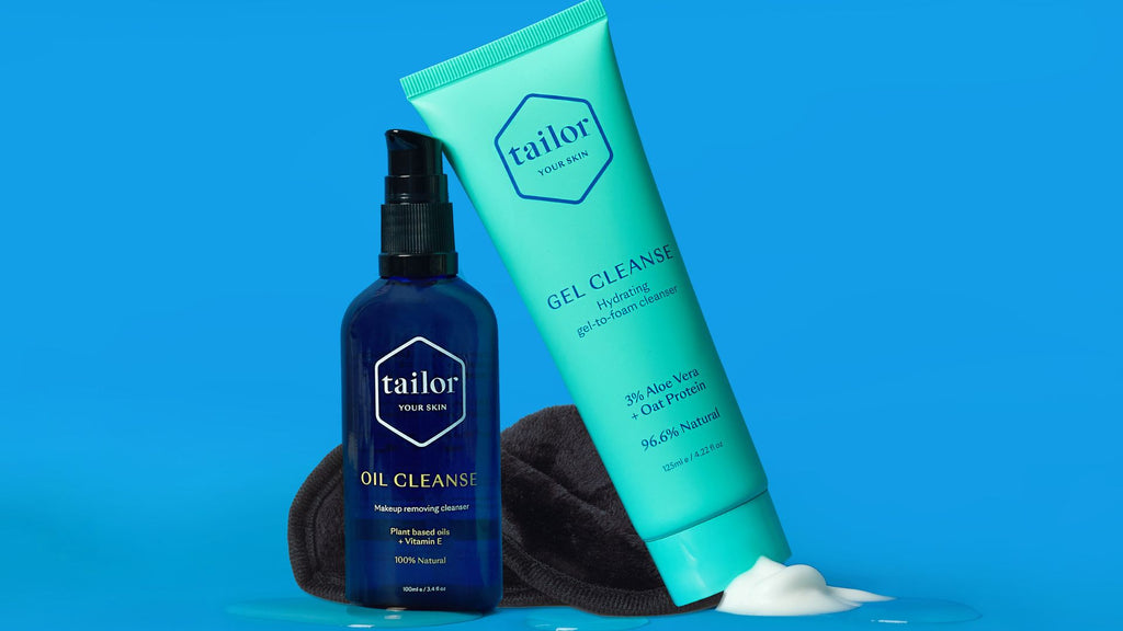 Tailor Skincare double cleansing range, Oil Cleanse, Gel Cleanse, Towel