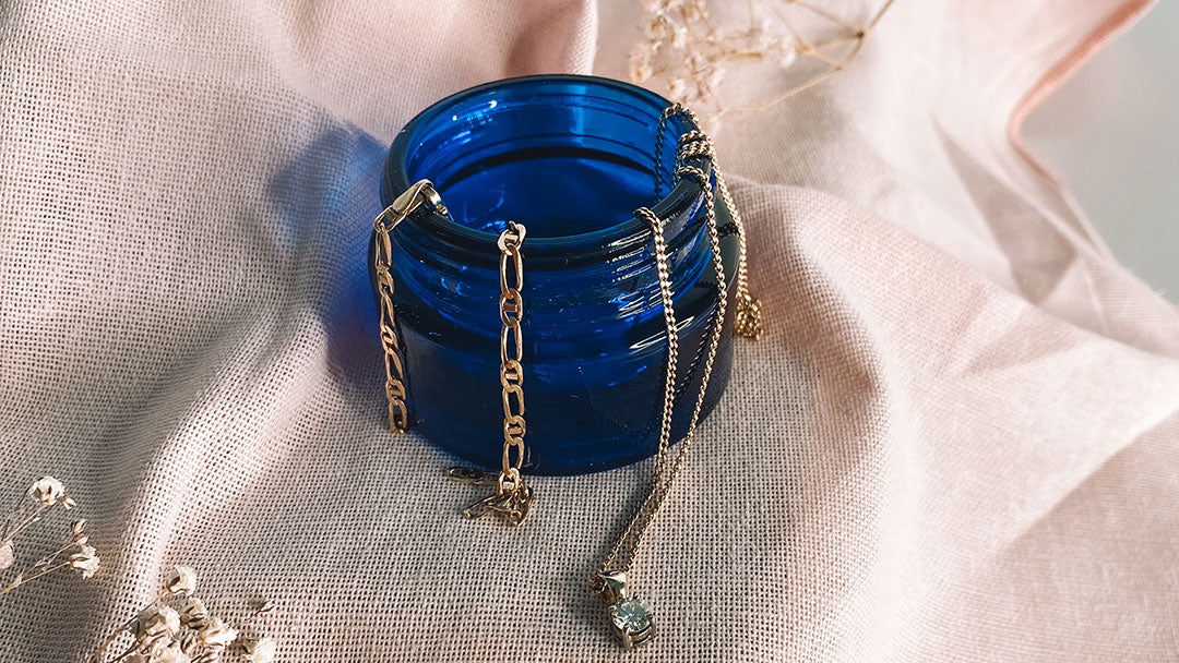 DIY Blue Glass Jewellery Storage